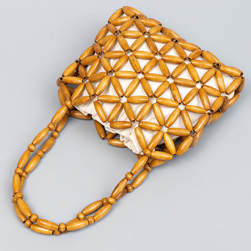 Buddha Stonesの手編みミニ木製ビーズハンドバッグ