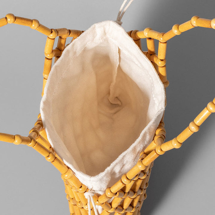 Buddha Stonesの手編みメッシュ中空木製ビーズハンドバッグ