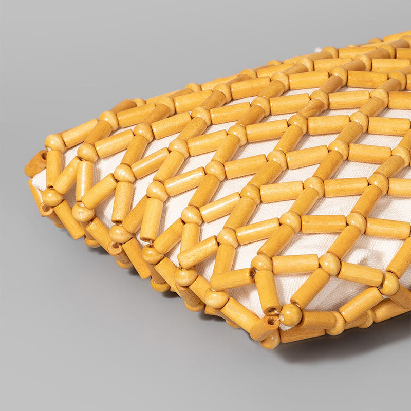 Buddha Stonesの手編みメッシュ中空木製ビーズハンドバッグ