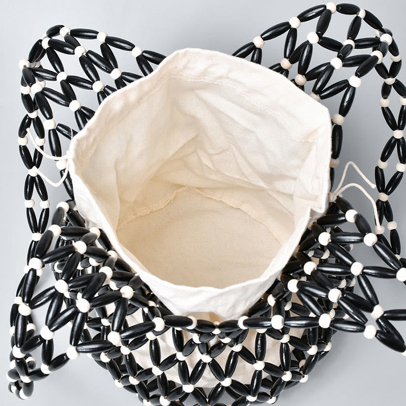 Buddha Stonesの手編み木製ビーズバケットショルダーバッグハンドバッグ