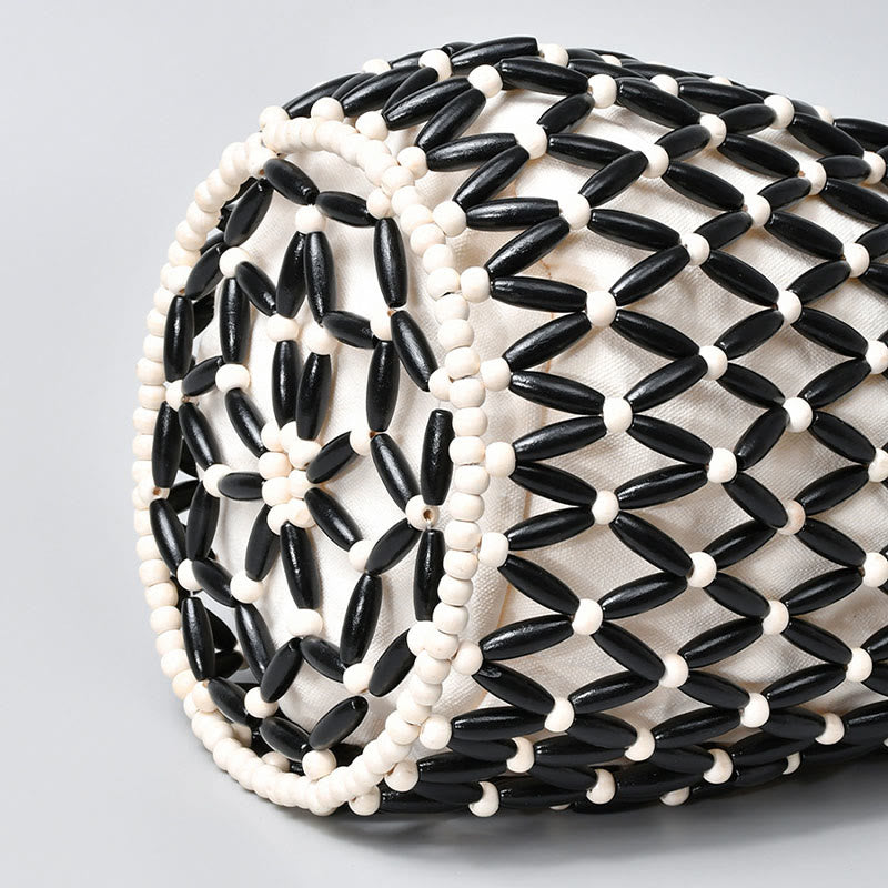 Buddha Stonesの手編み木製ビーズバケットショルダーバッグハンドバッグ