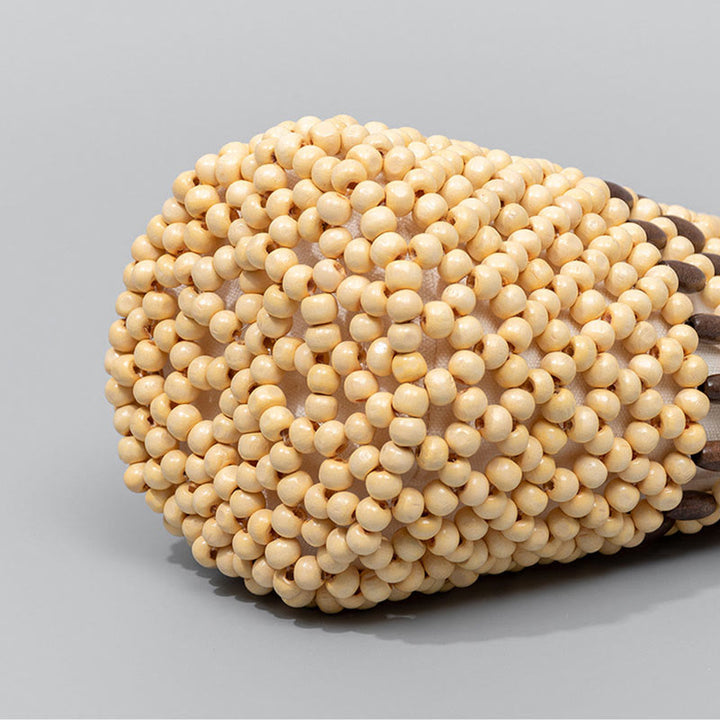 Buddha Stonesの手編みバケツ ポータブル木製ビーズハンドバッグ