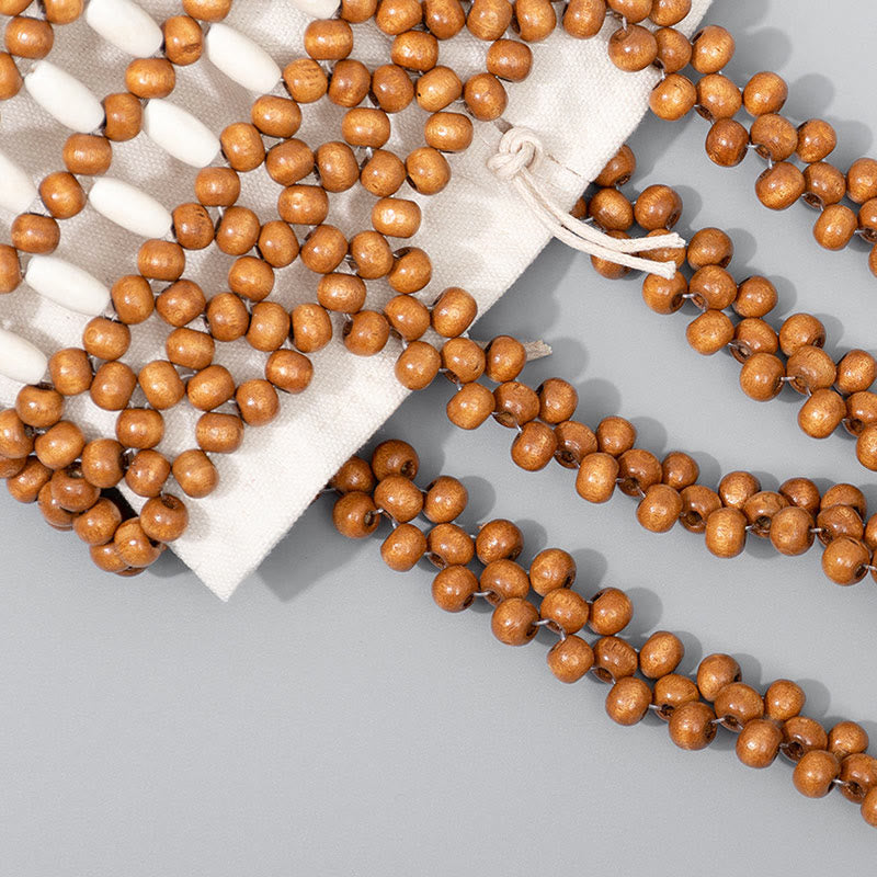 Buddha Stonesの手編みバケツ ポータブル木製ビーズハンドバッグ