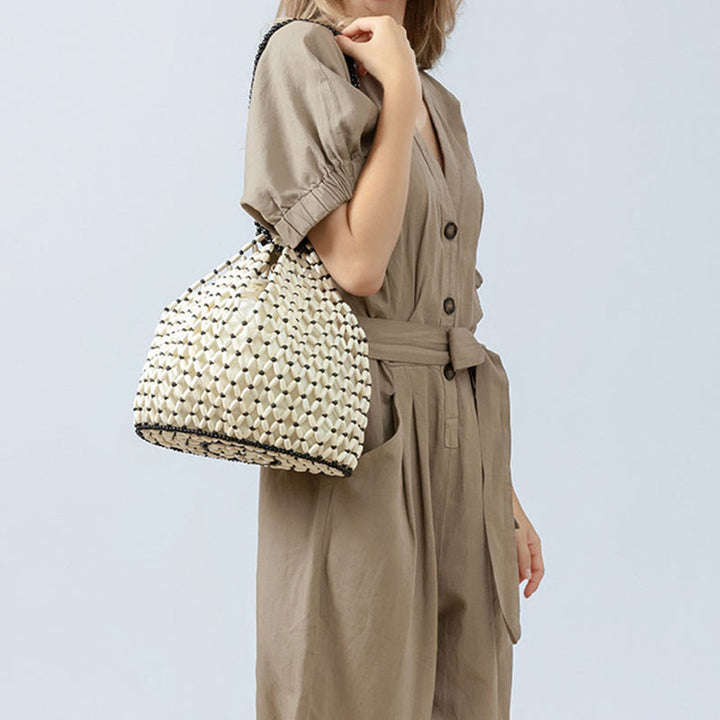 Buddha Stonesの手編み木製ビーズショルダーバッグハンドバッグ