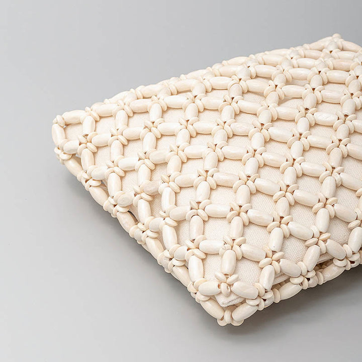 Buddha Stonesの手編み菱形木製ビーズハンドバッグ