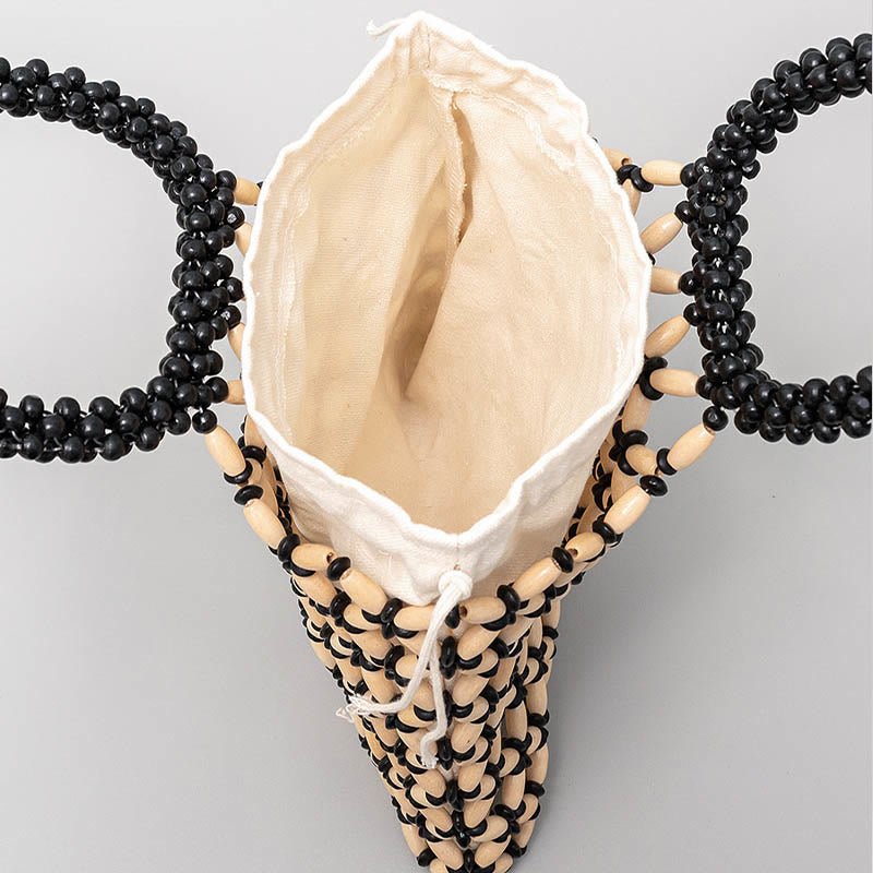 Buddha Stonesの手編み菱形木製ビーズハンドバッグ