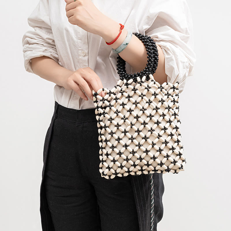 Buddha Stonesの手編み菱形木製ビーズハンドバッグ