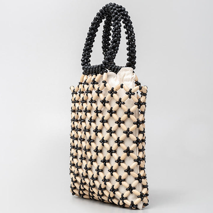 Buddha Stonesの手編み菱形木製ビーズハンドバッグ