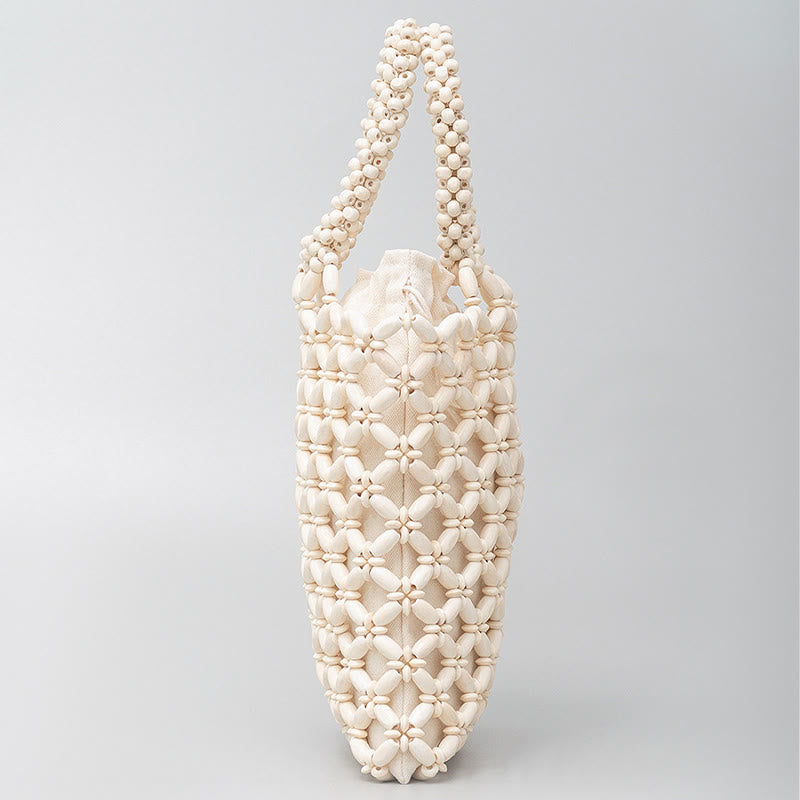 Buddha Stonesの手編み菱形木製ビーズハンドバッグ