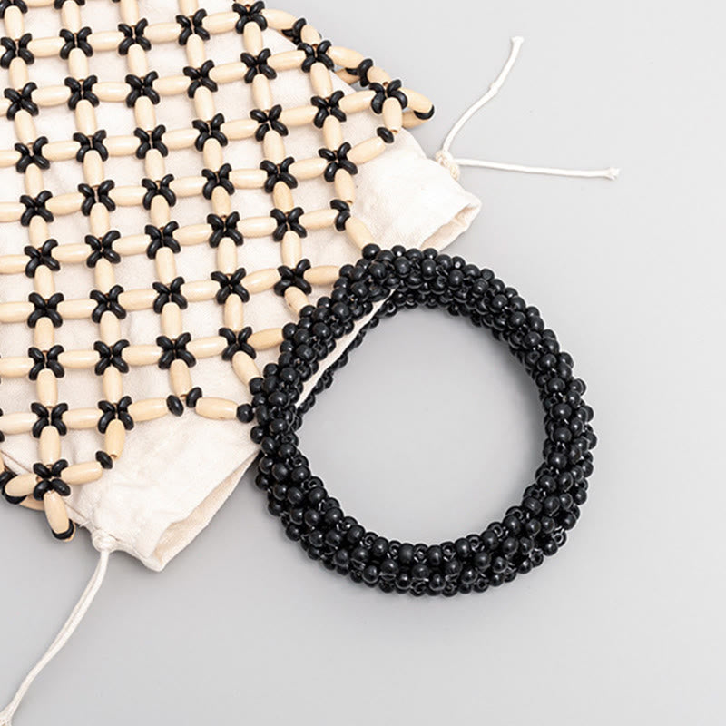 Buddha Stonesの手編み菱形木製ビーズハンドバッグ