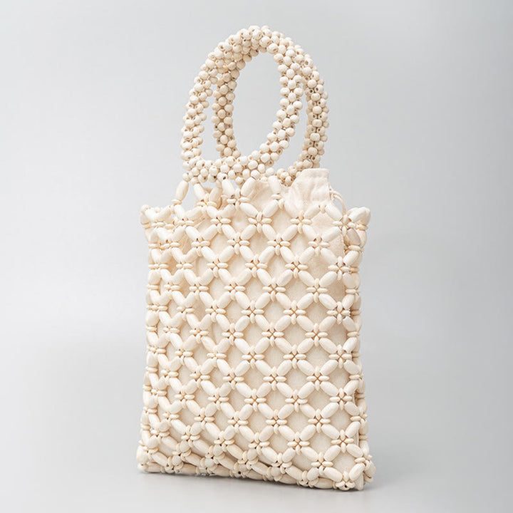 Buddha Stonesの手編み菱形木製ビーズハンドバッグ