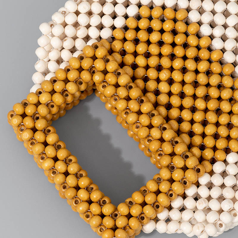 Buddha Stonesの手編み木製ビーズスクエアトートハンドバッグ