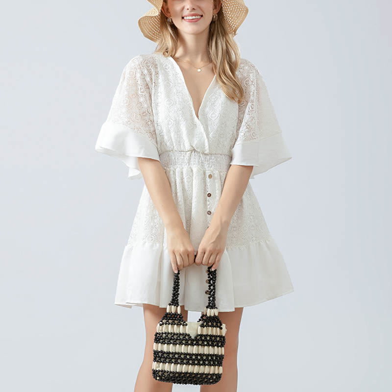 Buddha Stonesの手編み丸型木製ビーズショルダーバッグ