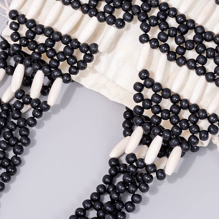 Buddha Stonesの手編み丸型木製ビーズショルダーバッグ