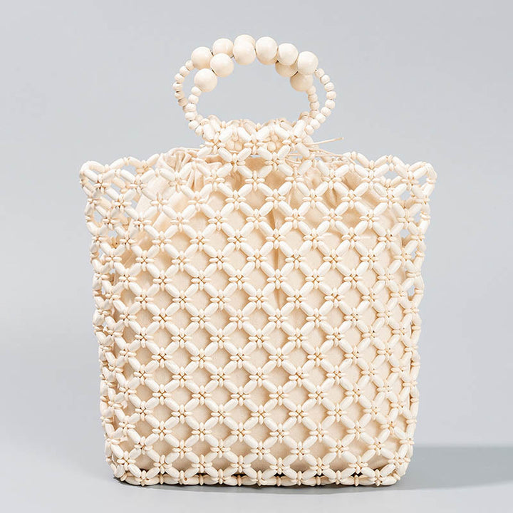 Buddha Stonesの手編み釣り糸編みメッシュ中空木製ビーズハンドバッグ