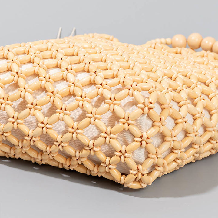 Buddha Stonesの手編み釣り糸編みメッシュ中空木製ビーズハンドバッグ