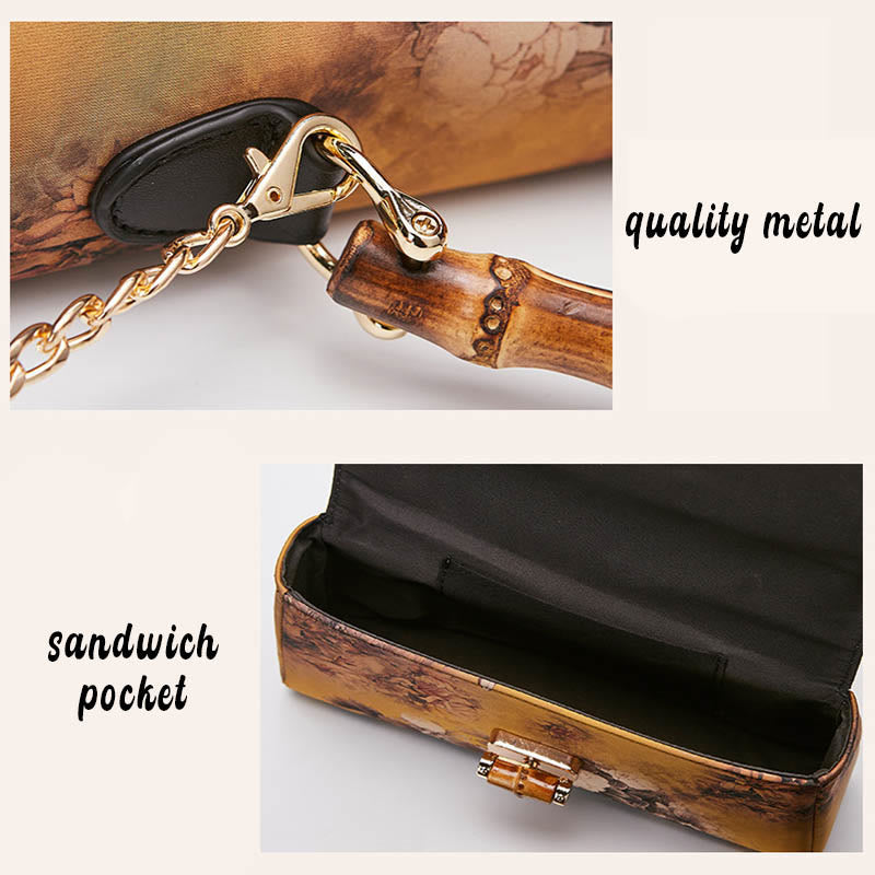 Buddha Stonesの花柄竹ハンドルメタルチェーンクロスボディバッグハンドバッグ