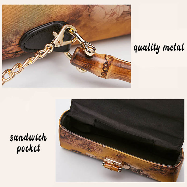 Buddha Stonesの花柄竹ハンドルメタルチェーンクロスボディバッグハンドバッグ