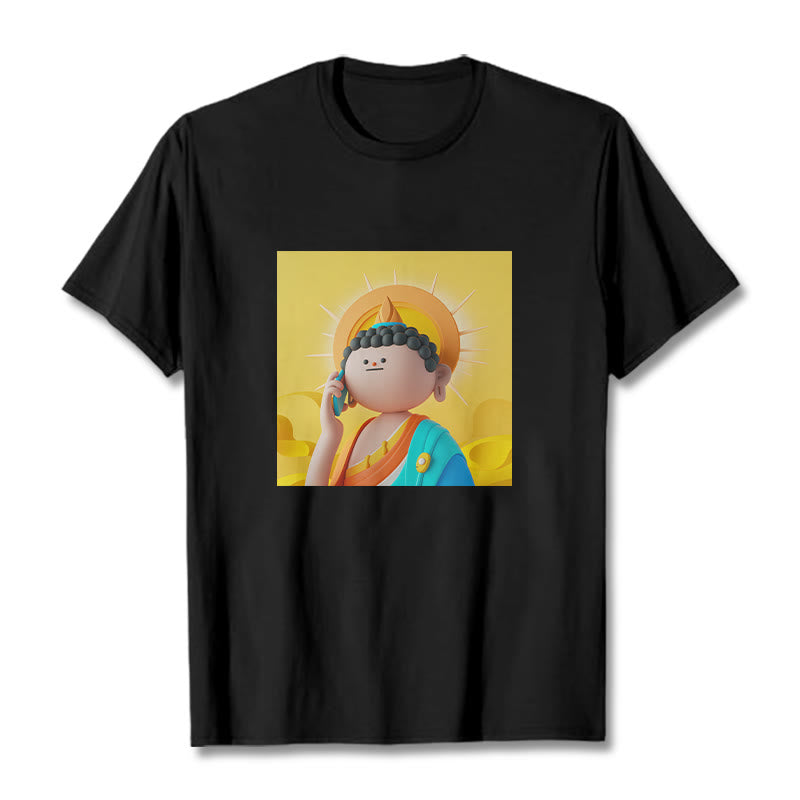 Buddha Stonesブッダが電話に出るTシャツ - 黒 - 2XL - image 4
