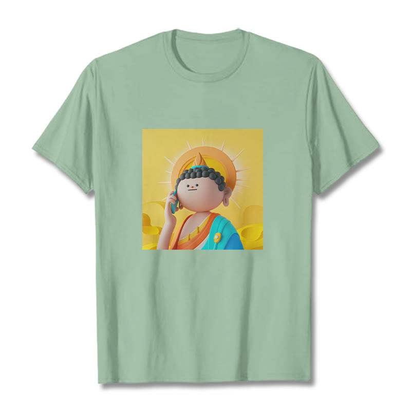 Buddha Stonesブッダが電話に出るTシャツ - ペールグリーン - 2XL - image 14