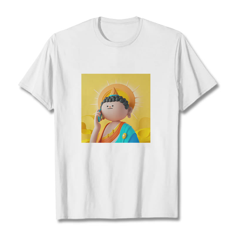 Buddha Stonesブッダが電話に出るTシャツ - 白 - 2XL - image 1