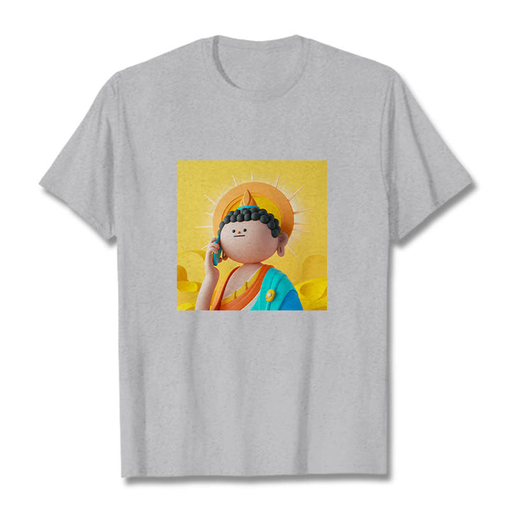 Buddha Stonesブッダが電話に出るTシャツ - ライトグレー - 2XL - image 19