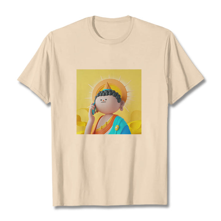 Buddha Stonesブッダが電話に出るTシャツ - ビスク - 2XL - image 8