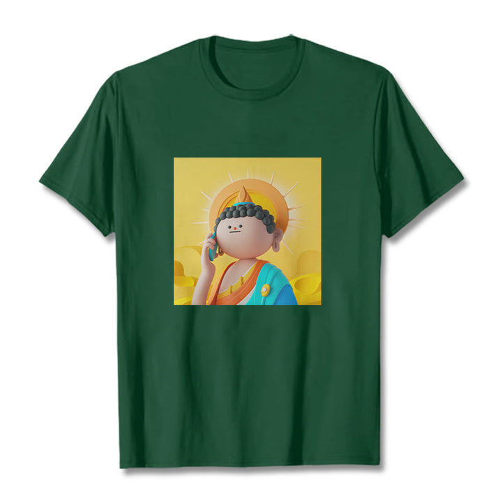 Buddha Stonesブッダが電話に出るTシャツ - フォレストグリーン - 2XL - image 10