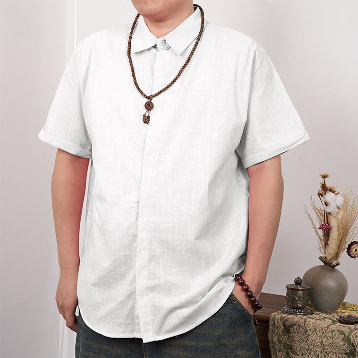 Buddha Stonesメンズ 半袖 ボタン カジュアル コットン リネン シャツ - 白 - US/UK/AU44、 EU54 (3XL) - image 1