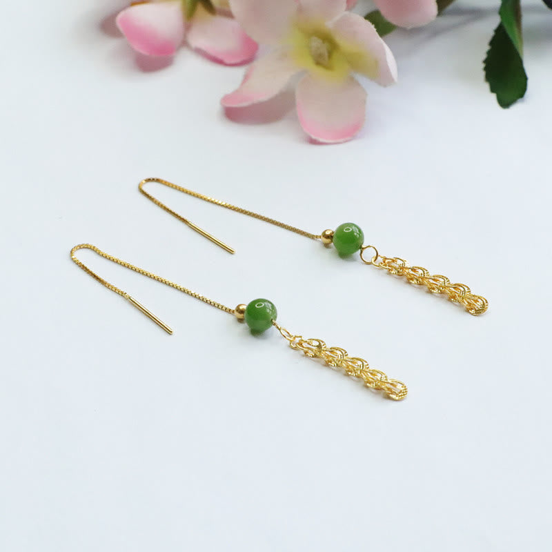 Buddha Stones 925スターリングシルバー 天然和田翡翠ビーズ 幸運の鳳凰尾ドロップイヤリング