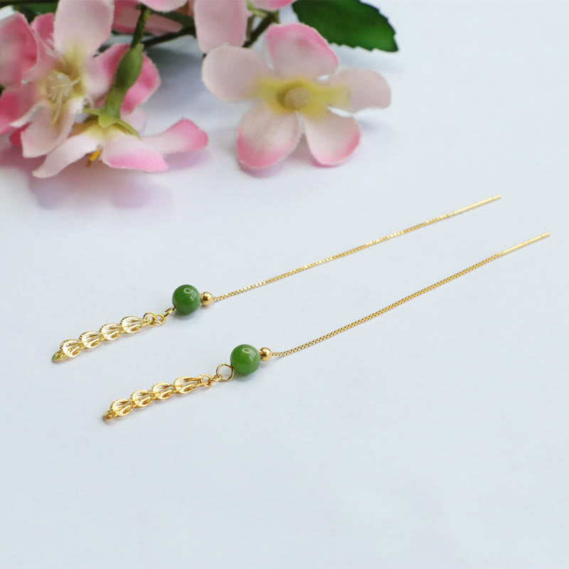 Buddha Stones 925スターリングシルバー 天然和田翡翠ビーズ 幸運の鳳凰尾ドロップイヤリング