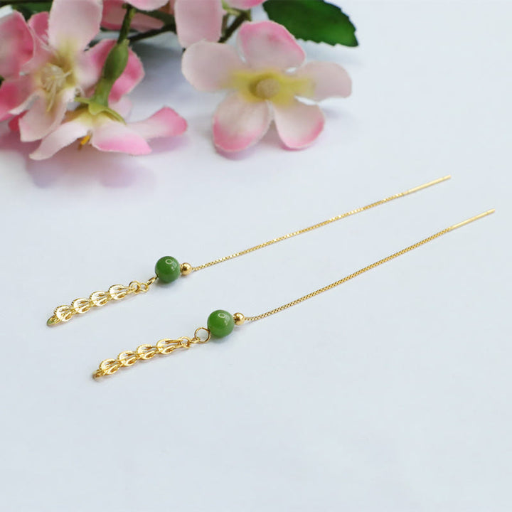 Buddha Stones 925スターリングシルバー 天然和田翡翠ビーズ 幸運の鳳凰尾ドロップイヤリング