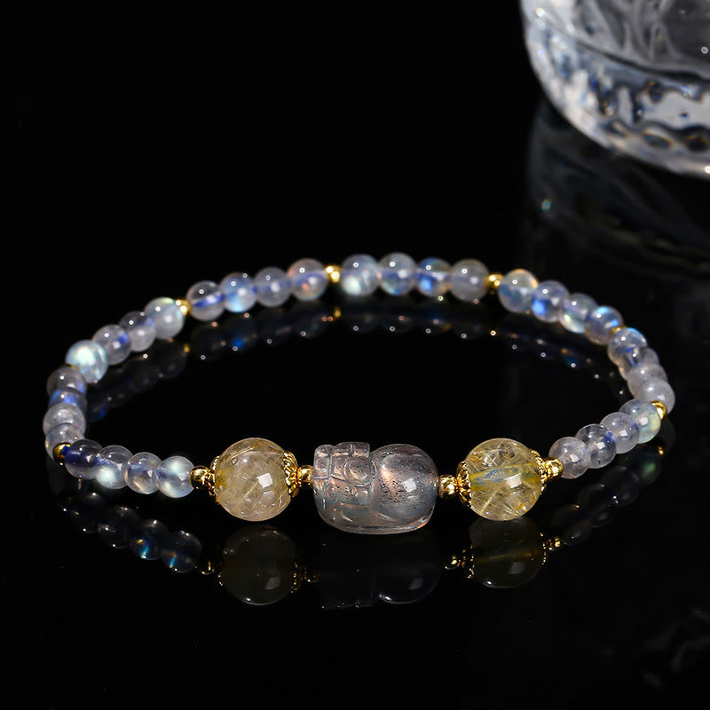 Buddha Stonesムーンストーン ストロベリークォーツ トルマリン 貔貅ヒーリングブレスレット