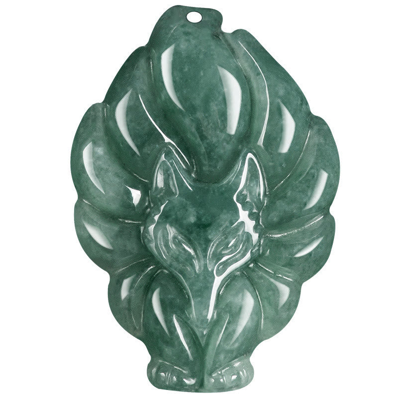 Buddha Stones天然緑翡翠九尾狐幸運ネックレスペンダント