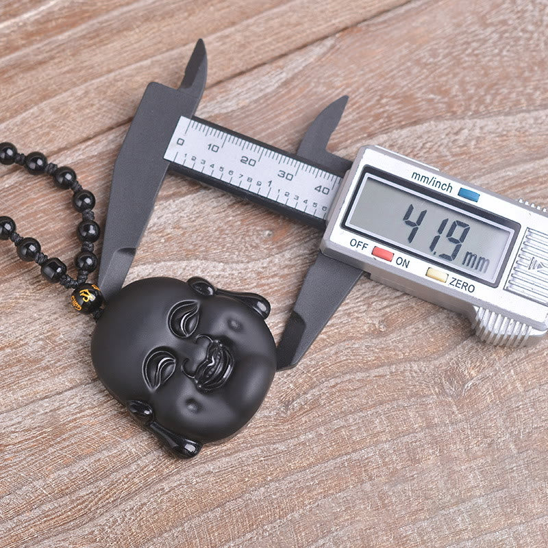 Buddha Stones天然黒曜石 笑う仏陀 浄化ネックレスペンダント