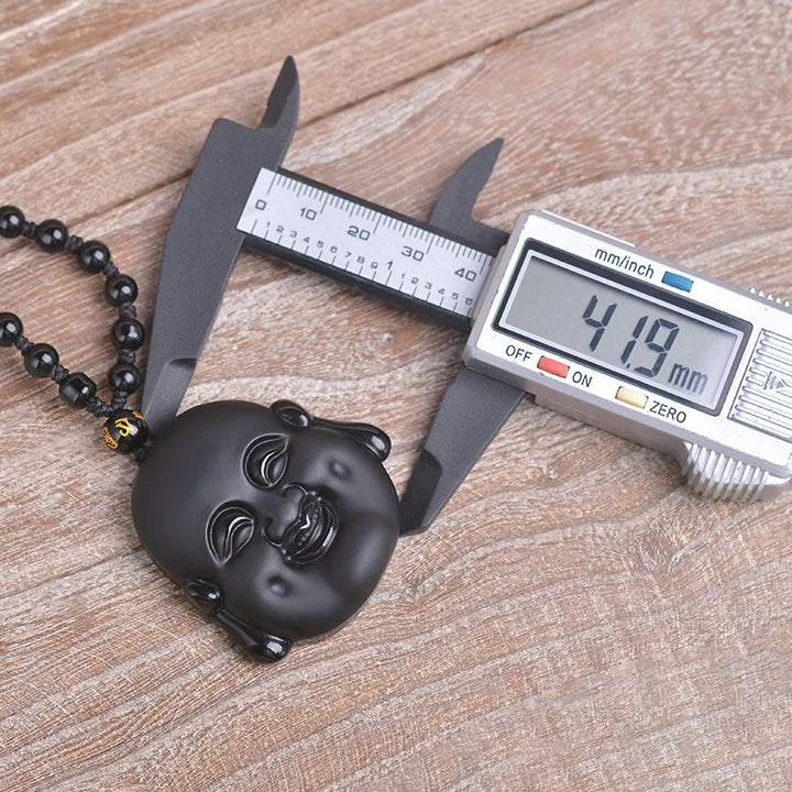 Buddha Stones天然黒曜石 笑う仏陀 浄化ネックレスペンダント