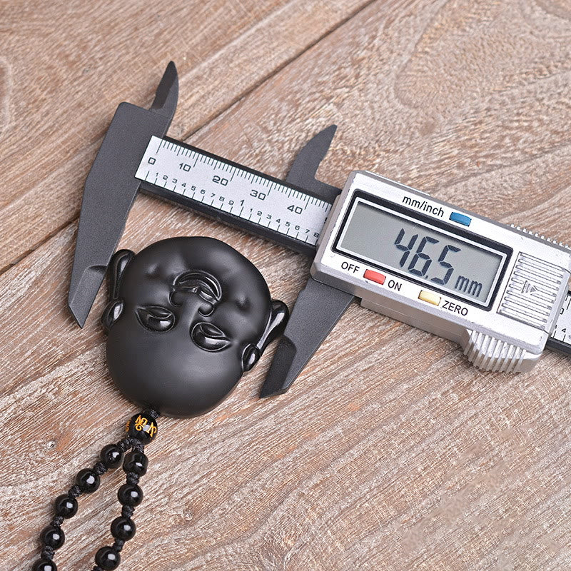 Buddha Stones天然黒曜石 笑う仏陀 浄化ネックレスペンダント