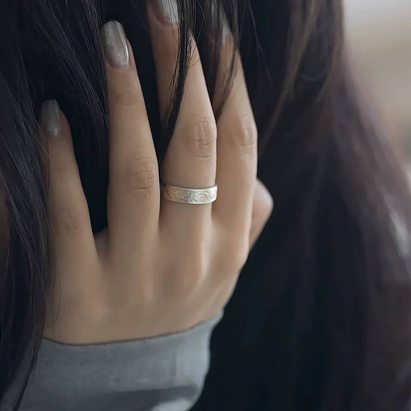 仏陀石 999 スターリングシルバー 金彩 喜びの花模様 平安の般若心経リング - image 11