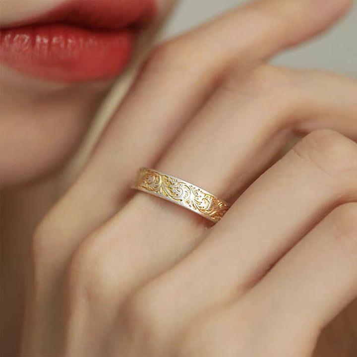 仏陀石 999 スターリングシルバー 金彩 喜びの花模様 平安の般若心経リング - image 10