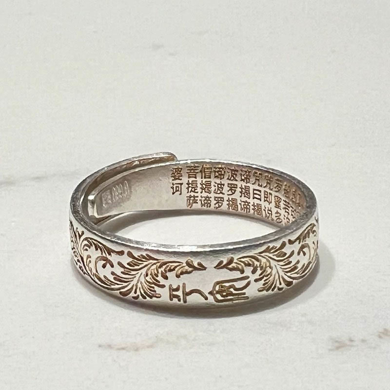 仏陀石 999 スターリングシルバー 金彩 喜びの花模様 平安の般若心経リング - image 15