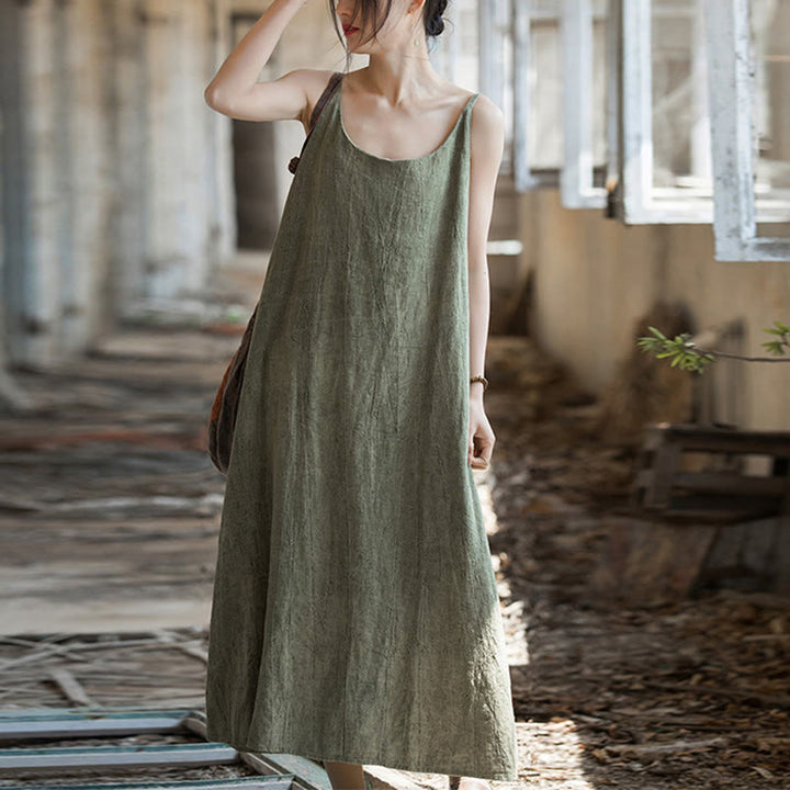 Buddha Stonesのサマースパゲッティストラップハンドメイドタイダイリネンミディキャミワンピース - image 11