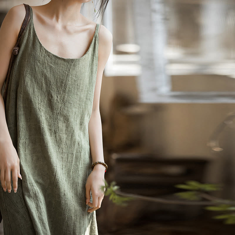 Buddha Stonesのサマースパゲッティストラップハンドメイドタイダイリネンミディキャミワンピース - image 8