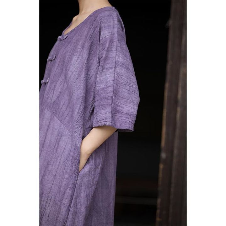 Buddha Stonesハンドメイド タイダイ ラミー リネン フロッグボタン ミディドレス ワイドレッグパンツ ポケット付き - image 12
