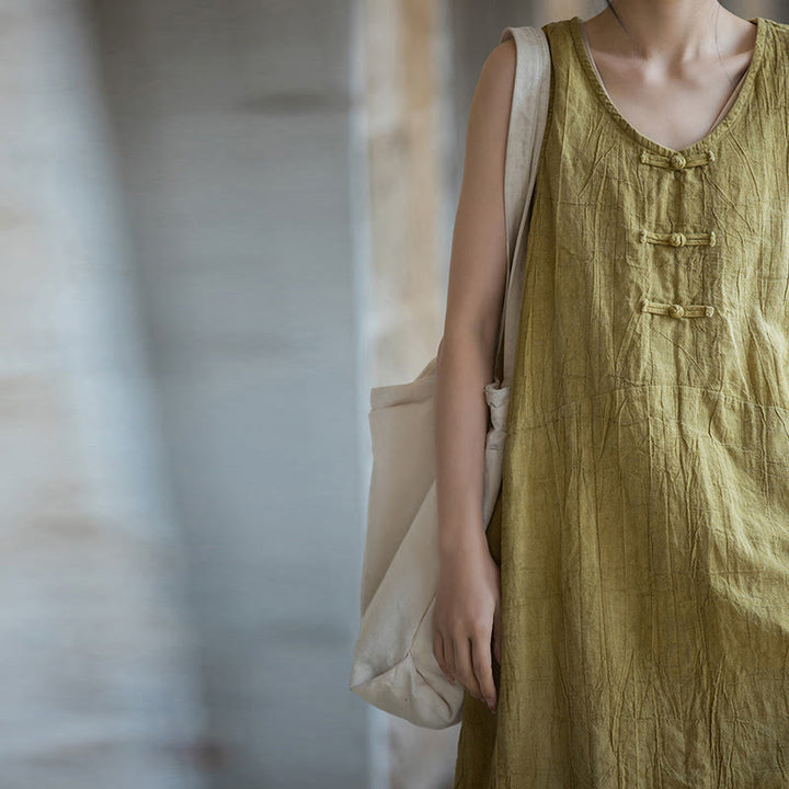 Buddha Stonesフロッグボタン ノースリーブ キャミソール ミディドレス ラミーリネン ワイドレッグパンツ ポケット付き - image 8