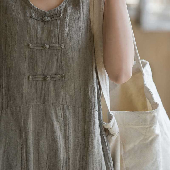 Buddha Stonesフロッグボタン ノースリーブ キャミソール ミディドレス ラミーリネン ワイドレッグパンツ ポケット付き - image 16