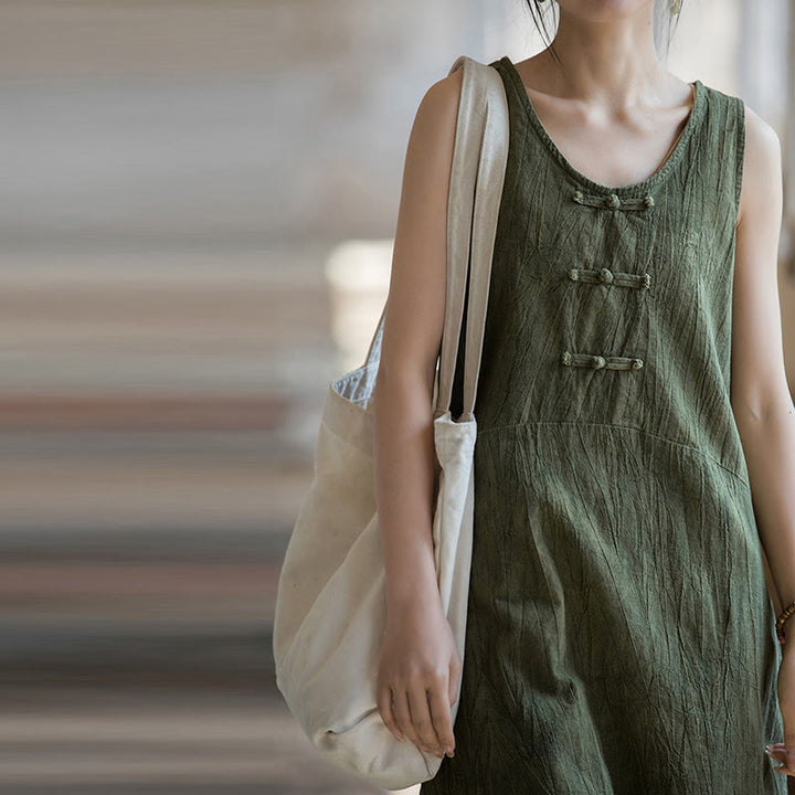 Buddha Stonesフロッグボタン ノースリーブ キャミソール ミディドレス ラミーリネン ワイドレッグパンツ ポケット付き - image 25