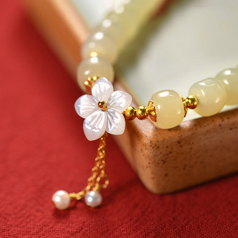 Buddha Stones 925スターリングシルバー天然和田翡翠幸運の花ブレスレット