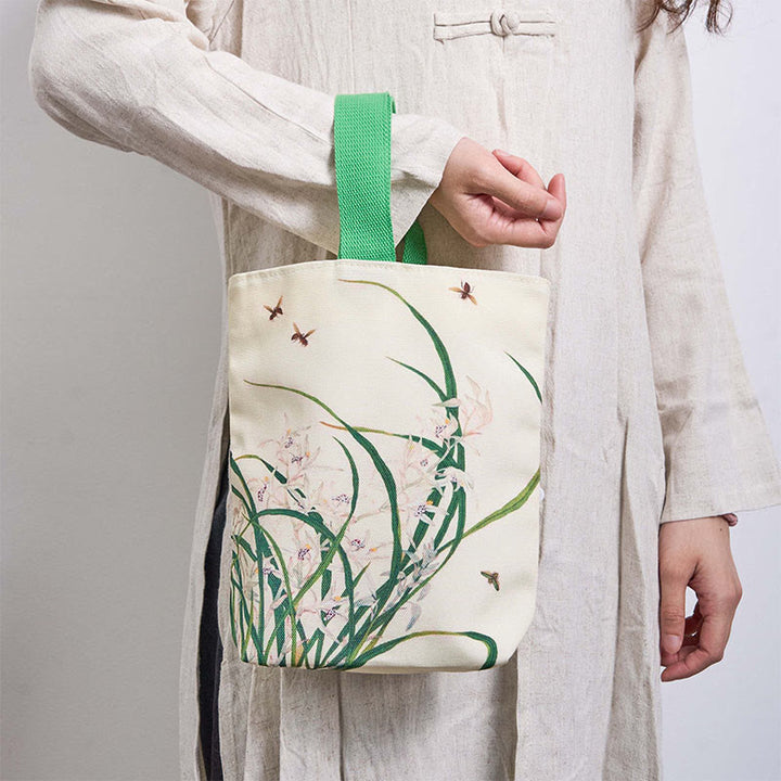 Buddha Stonesオーキッドビー キャンバスハンドバッグ