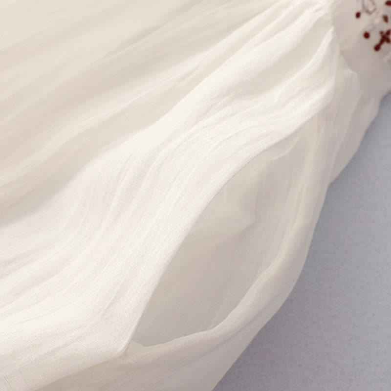 Buddha Stones無地刺繍半袖コットンミディドレス - image 8