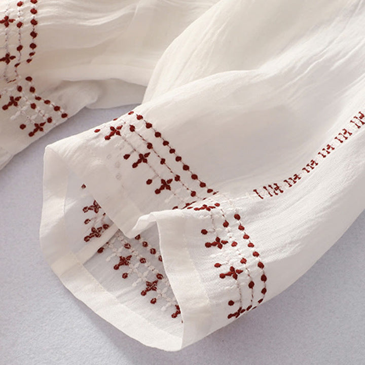 Buddha Stones無地刺繍半袖コットンミディドレス - image 9